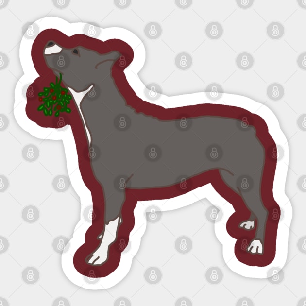 Pitbull with Mistletoe Sticker by Art by Lex